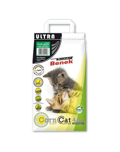 Super Benek Corn Cat Ultra Fresh Grass kukuričná podstielka pre mačky 7 l, 4,4 kg