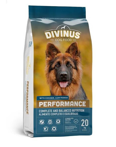 DIVINUS Performance pre nemeckých ovčiakov a aktívnych psov 20 kg granule pre dospelých psov 20 kg