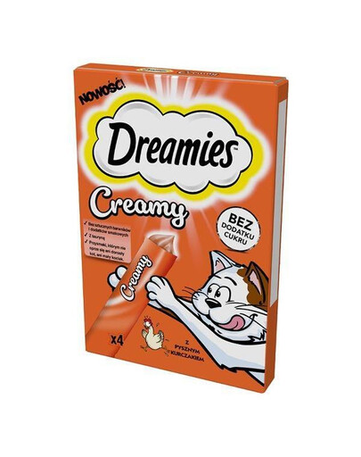 Dreamies Creamy Snack kuracia krémová mačacia pochúťka, kura, 4 x 10 g