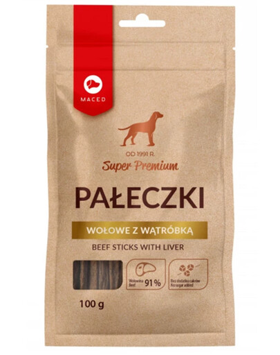 Maced Super Premium hovädzie KABANOS S RYŽOU, 100 g maškrty pre psov, 100 g