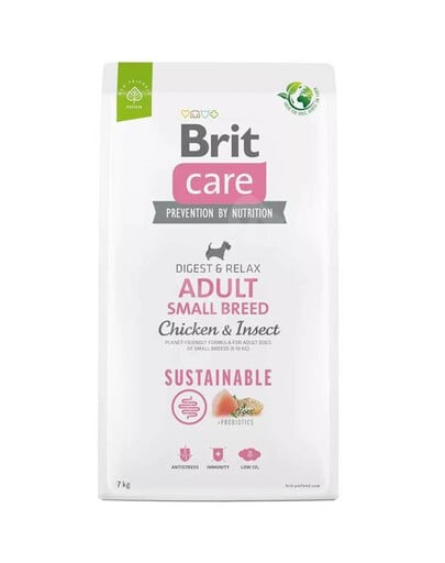 Brit care dog sustainable adult small chicken insect granule pre dospelých psov malých plemien 7 kg