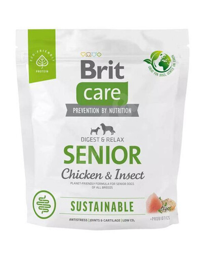 Brit care dog sustainable senior kuracie insect granule pre staršie psy 1 kg