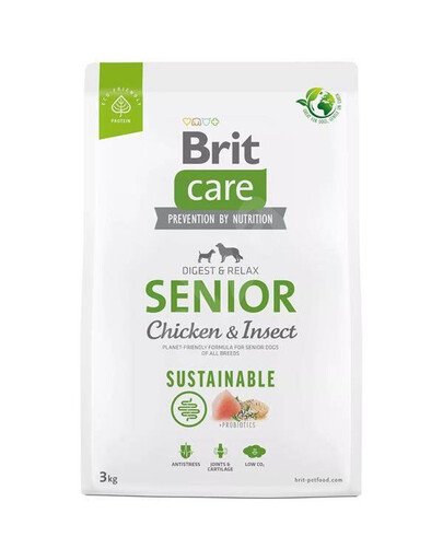 Brit care dog sustainable senior kuracie insect granule pre staršie psy 3 kg