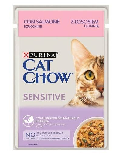 Purina CAT CHOW Sensitive Losos a cuketa v omáčce 85g - vlhké krmivo pro kočky