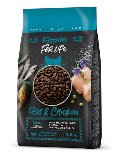 FITMIN Cat For Life Adult Fish and Chicken granule pre mačky s rybou a kuracím mäsom 1,8 kg