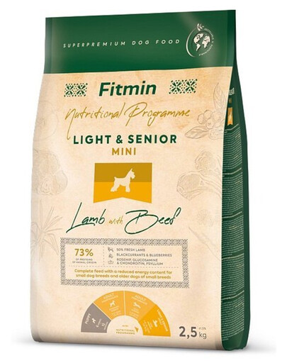 FITMIN Dog Nutritional Programme Mini Light Senior Lamb&Beef granule pre staršie psy s jahňacím a hovädzím mäsom 2,5 kg