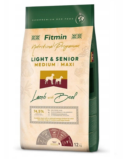 FITMIN Dog Medium Maxi Light Senior Lamb&Beef 12 kg granule pre starších psov