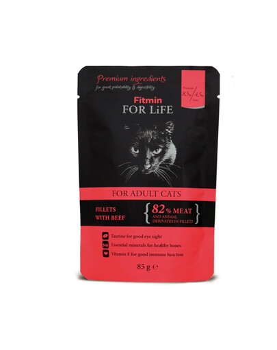 Fitmin For Life For Adult Cats hovädzie mäso vrecko pre mačky 85 g