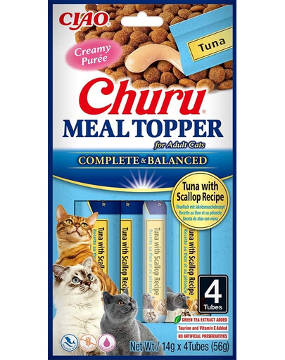INABA Meal Topper Tuna Scallop 4x14 g krémový doplnok krmiva pre mačky s tuniakom a hrebenatkami