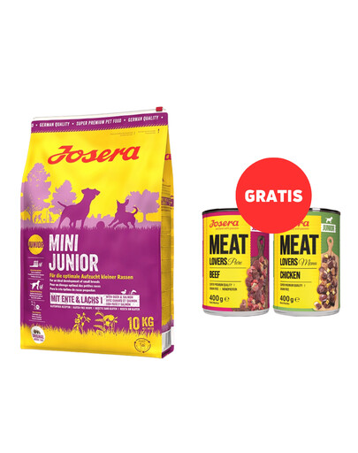 JOSERA Mini Junior 10kg + 2 x 400g Meat Lovers Junior ZADARMO