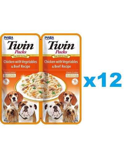 INABA Dog Twin Kuracie mäso, zelenina a hovädzie mäso vo vývare pre psov 24x40 g