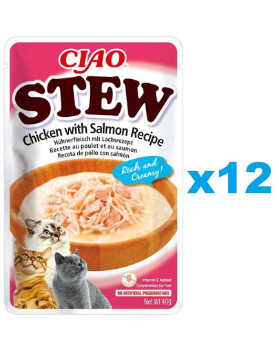 INABA CIAO Dusené kura a losos 12x40g
