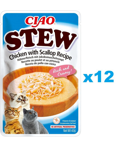 INABA CIAO Guláš s kuracím mäsom a hrebenatkami 12x40g