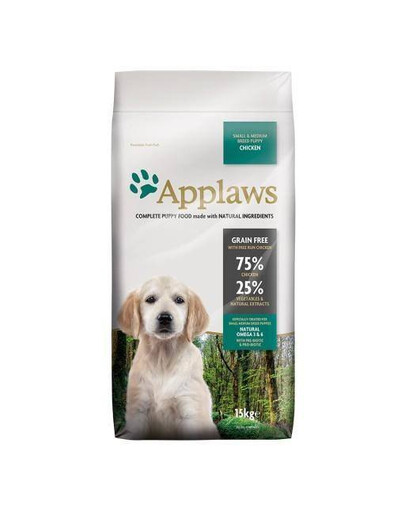 APPLAWS Dog Puppy Small & Medium Breed 15 kg + Taste Toppers kuracie mäso vo vývare 36x156 g ZADARMO