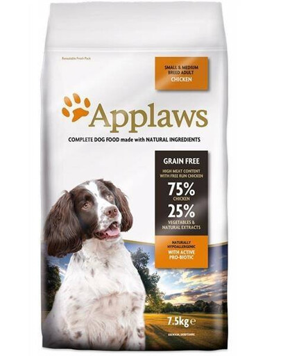 APPLAWS Dog Dry Adult pro malé a střední rasy kuřecí 7.5 kg + Taste Toppers kuracie mäso vo vývare 18x156 g ZADARMO