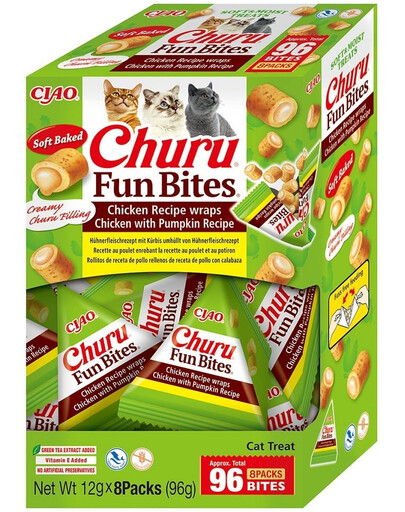 INABA Cat Fun Bites Chicken with Pumpkin 8x12g kuracie a tekvicové wrapy pre mačky