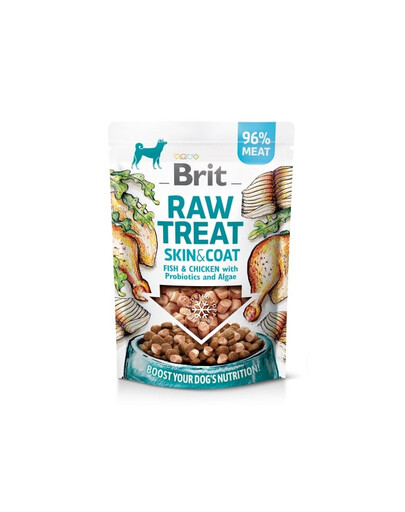 BRIT Raw Treat Freeze Dried Skin Coat 40 g mrazom sušená rybacia a kuracia pochúťka s probiotikami pre psov