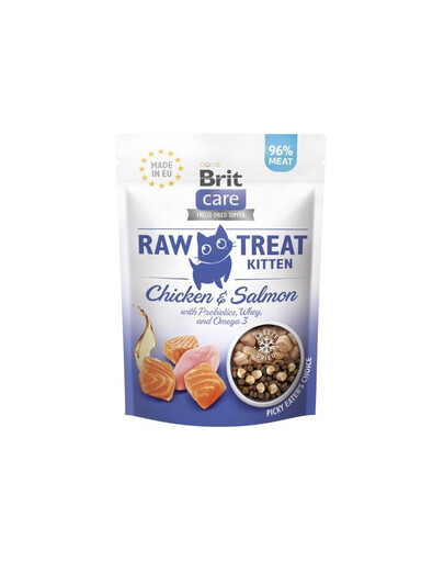 BRIT Care Raw Treat Freeze Dried Kitten 40 g przysmak liofilizowany Kurczak i łosoś z probiotykami dla kociąt
