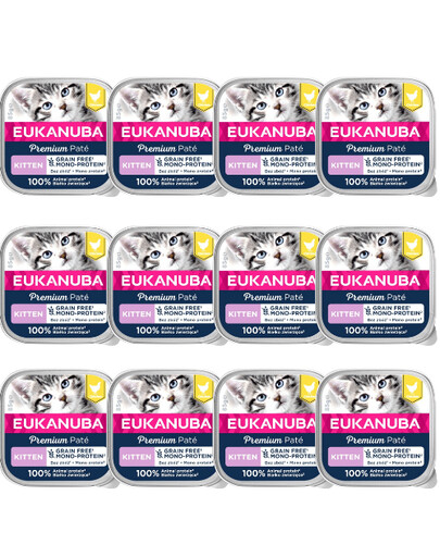 EUKANUBA Grain Free Kitten Monoproteínová paštéta pre mačiatka Kuracie 12x85 g