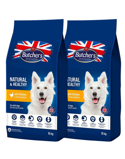 BUTCHER'S Natural&Healthy krmivo pre psov s kuracím mäsom 30 kg (2 x 15 kg)