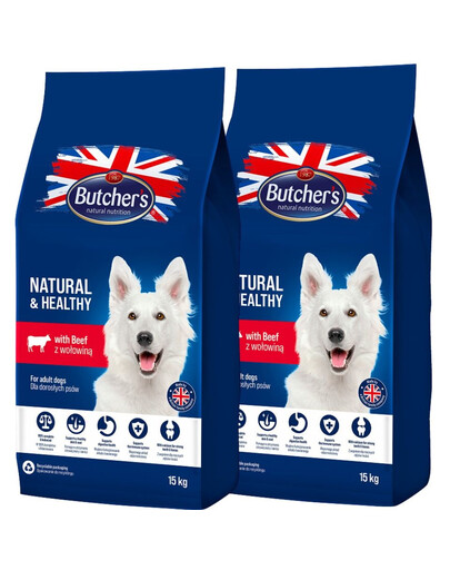 BUTCHER'S Natural&Healthy krmivo pre psov s hovädzím mäsom 30 kg (2 x 15 kg)