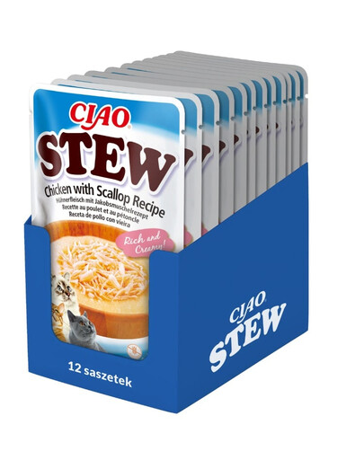 INABA CIAO Stew Dusené kura a hrebenatky 12x40g