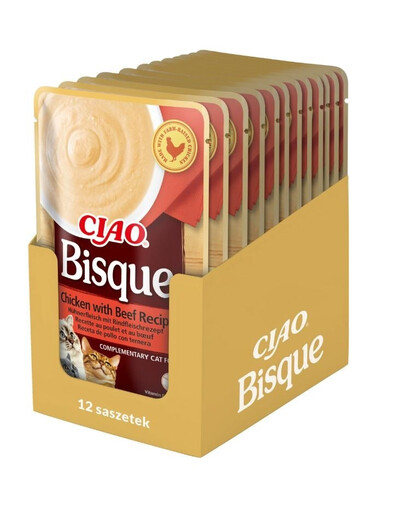 INABA CIAO Bisque Krémová polievka s kuracím mäsom a hovädzím mäsom 12x40g