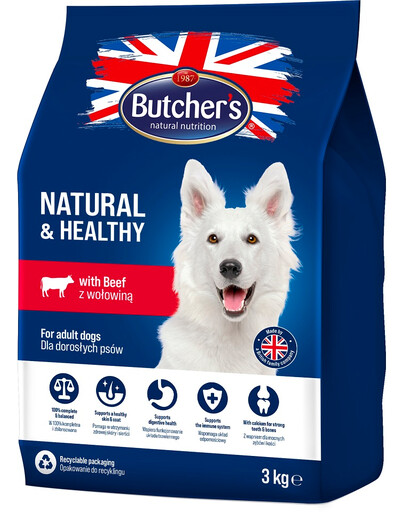 BUTCHER'S Natural&Healthy krmivo pre psov s hovädzím mäsom 3 kg