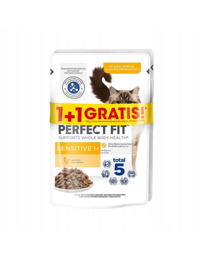 PERFECT FIT Sensitive 1+ 2x85g vrecká s kuracím mäsom v omáčke pre dospelé mačky
