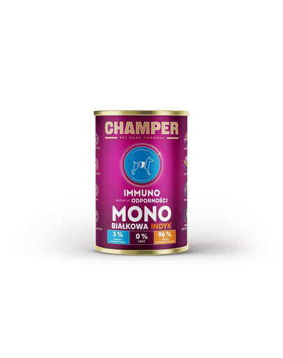 CHAMPER Immuno morčacie monoproteínové krmivo pre psov 400 g