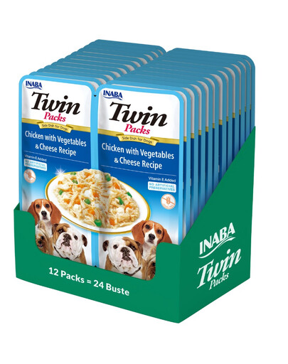 INABA Dog Twin kuracie, zelenina a syr vo vývare pre psov 24x40 g