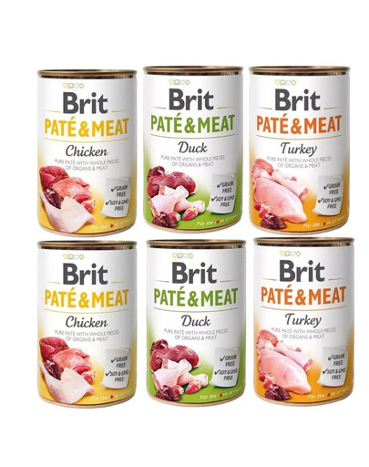 BRIT Pate&Meat Mix chutí s hydinou 6x400 g psia paštéta
