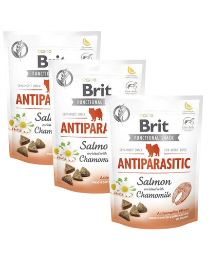 BRIT Care Dog Functional snack antiparasitic 3x150 g lososové pochúťky proti parazitom