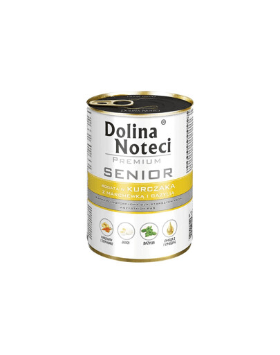 Dolina Noteci Senior konzerva pre starších psov s kuracím mäsom, mrkvou a bazalkou 400 g