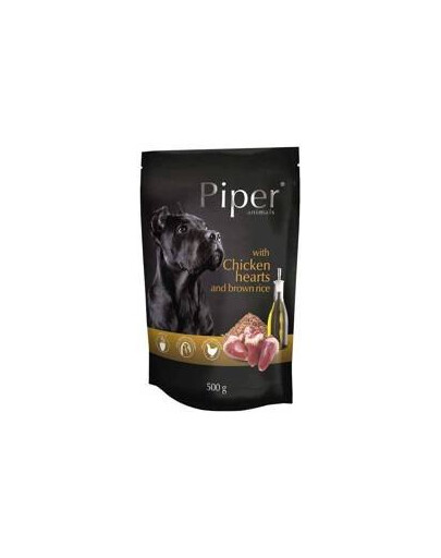 Piper doypack s kuracími srdiečkami a hnedou ryžou 500g - mokré krmivo pre dospelých psov stredných a veľkých plemien, 500g