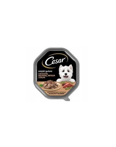 CESAR 150 g kompletné krmivo pre dospelých psov v omáčke s jemným hovädzím, morčacím mäsom a bylinkami